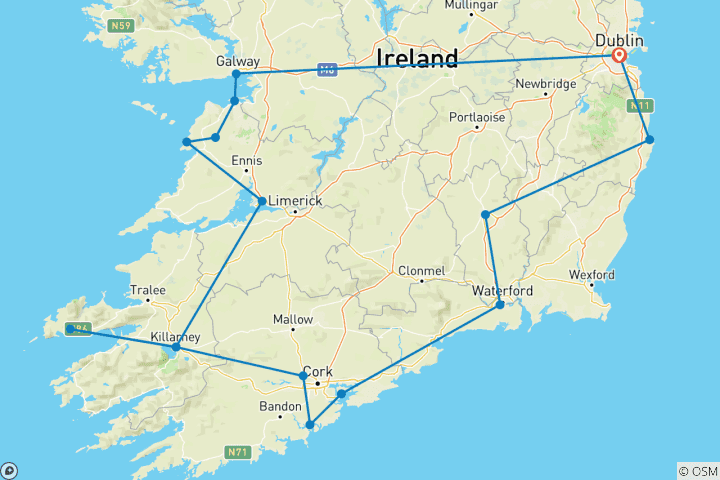 Map of Land of Saints & Scholars (Hotel) - 7 days