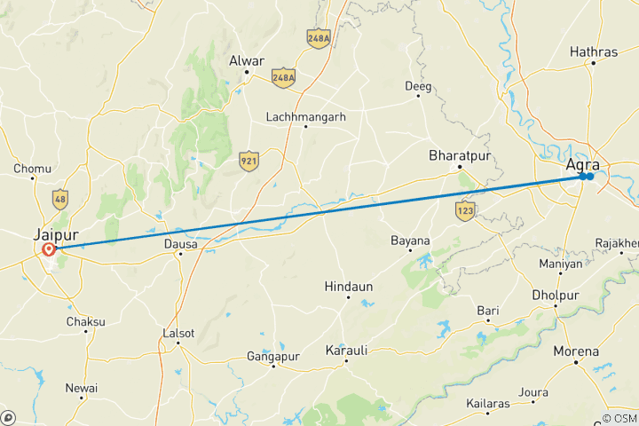 Carte du circuit Depuis Jaipur : Visite du Taj Mahal et du Fort d'Agra en voiture privée