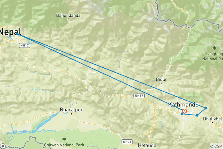 Karte von Nepal: Kathmandu und Pokhara