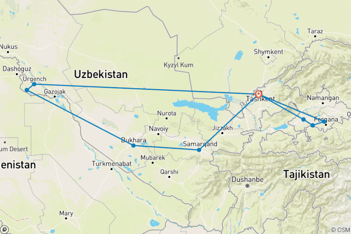 Map of Uzbekistan (incl. flight) Small group Tour