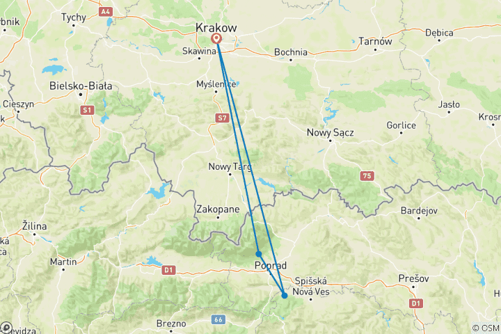 Map of Hike the High Tatras with Slovak Paradise in a Weekend