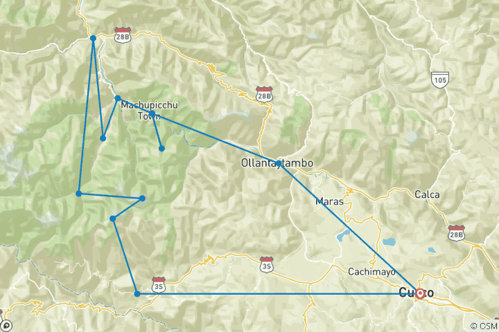Carte du circuit Le trek classique du Salkantay vers le Machu Picchu - 5 jours / 4 nuits