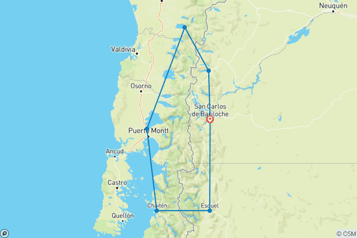 Kaart van Argentinië & Chili – Patagonië – vliegen & rijden