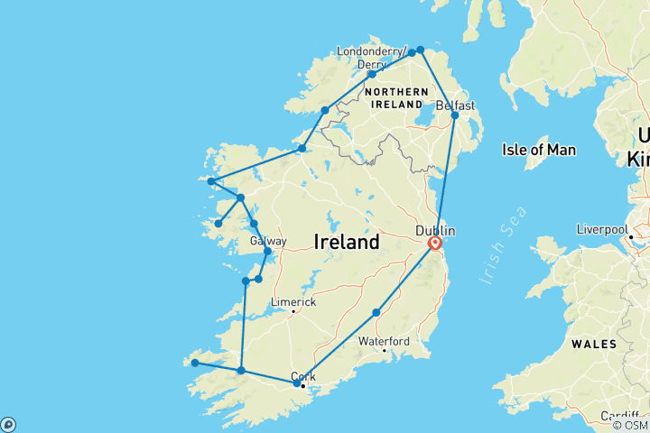 Kaart van Ierland van kust tot kust – 9 dagen