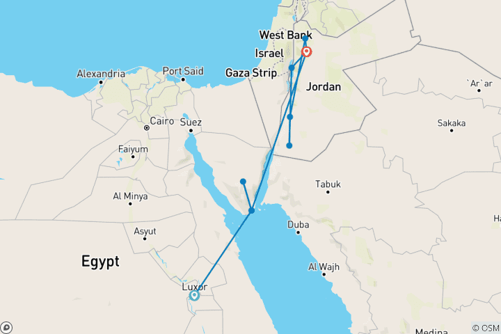 Map of Unwind the Wonders of Egypt and Jordan: Luxor, Sharm El Sheikh and Petra