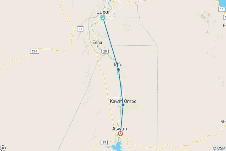 Carte du circuit Croisière Movenpick Hamees sur le Nil de Louxor à Assouan, y compris Abu Simble