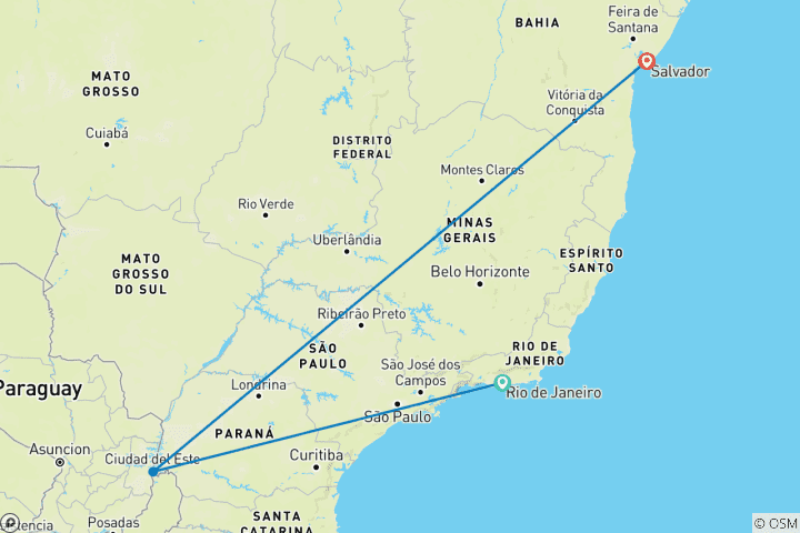 Carte du circuit Des principales villes historiques brésiliennes aux chutes d'eau argentino- brésiliennes