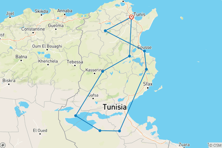 Mapa de Circuito privado a Túnez personalizado con salida diaria