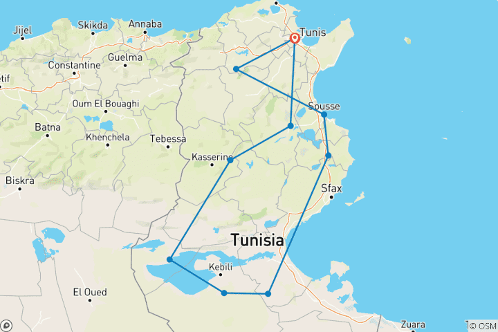 Map of Tailor-Made Private Tunisia Trip with Daily Departure