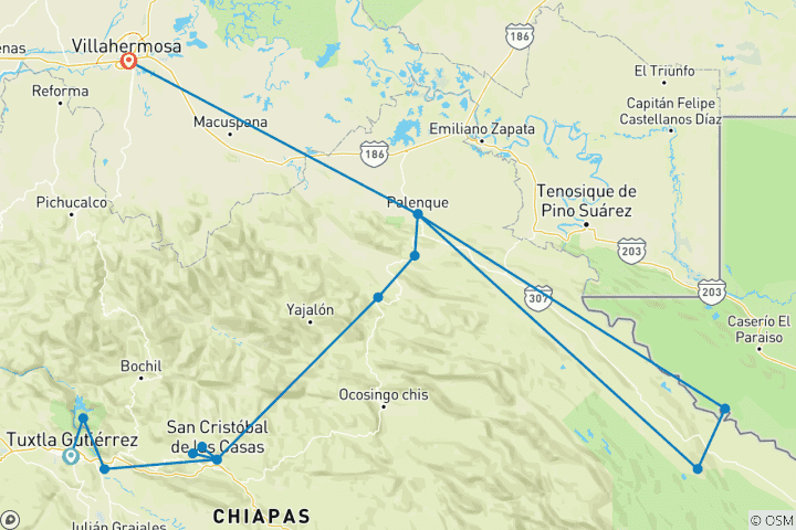 Carte du circuit Mexique - Chiapas naturel