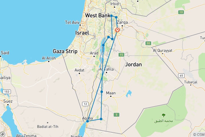 Map of Jordan Explorer Group Tour - 7 Days