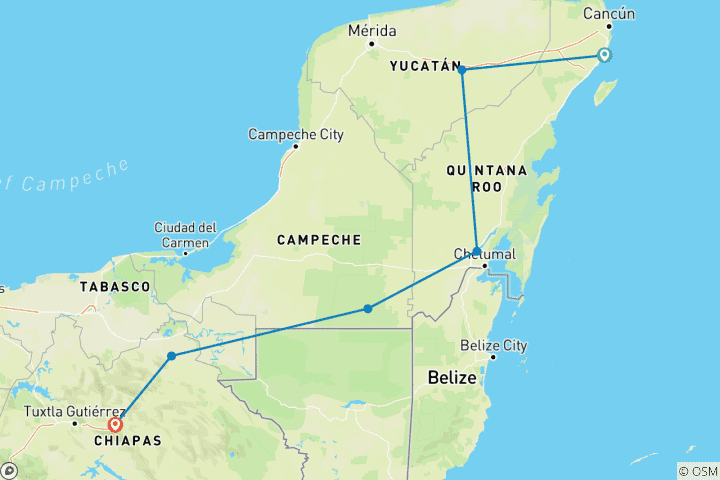 Map of The Mayan Trail Westbound