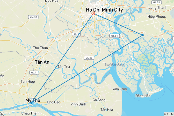 Carte du circuit Meilleur voyage - 3 Jours 2 Nuits Ho Chi Minh ville - Delta du Mékong - Tunnel de Cu Chi