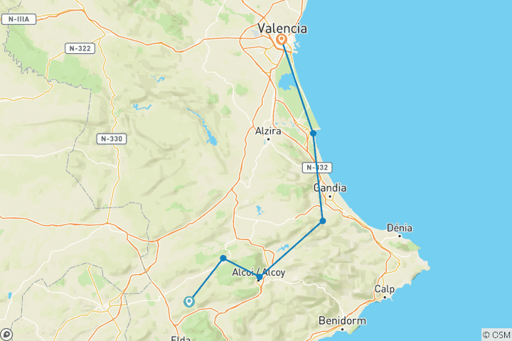 Carte du circuit Le meilleur de la région de Valence (7 jours)