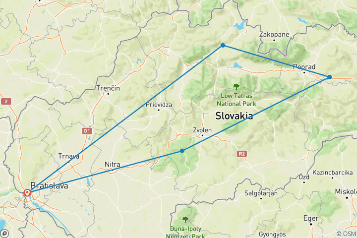 Carte du circuit Circuit sur mesure en Slovaquie avec départ quotidien