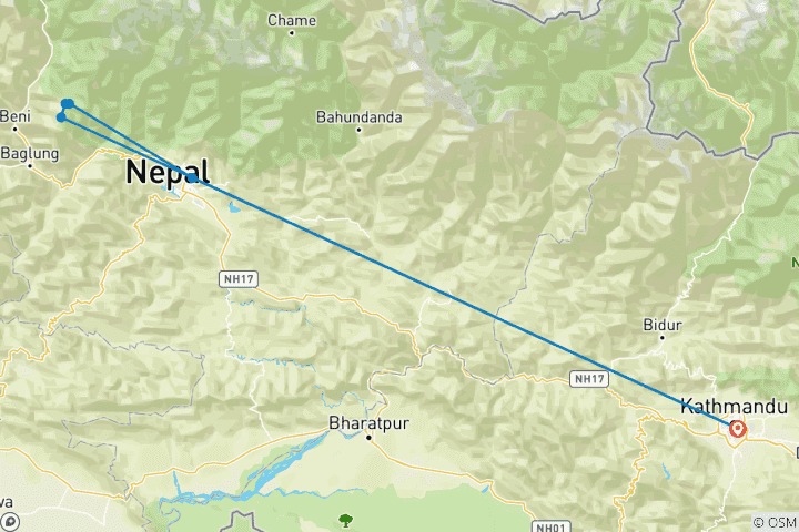 Map of Poonhill Mohare Dada Circuit Trek For 6 Days