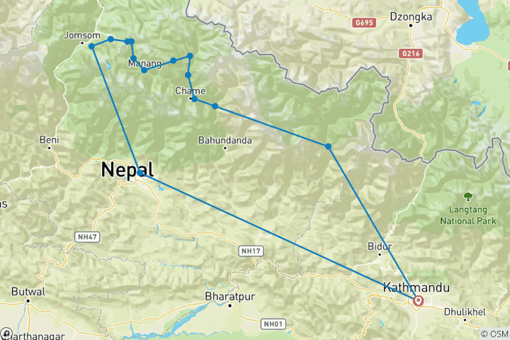 Map of Annapurna 2 High Passes Trek For 19 Days