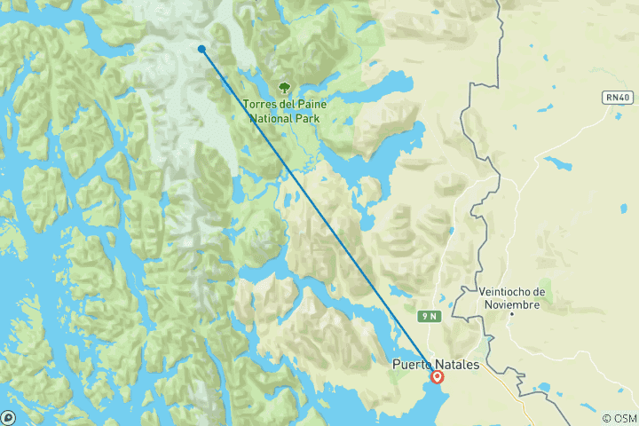 Map of W-Trek Express and Puerto Natales(6 Days)