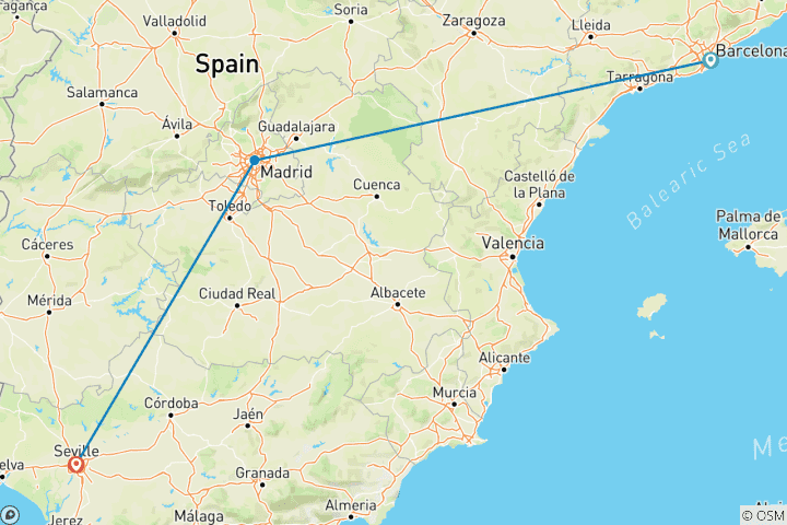 Mapa de Tour Privado de España de 7 Días Hecho a Medida con Salida Diaria y Guía Privado