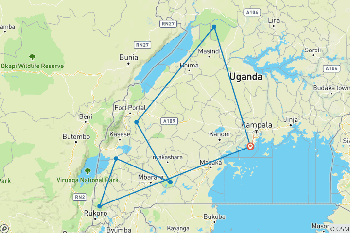 Map of 11 Days Best of Uganda Safari