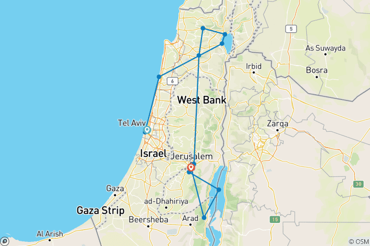 Map of Iconic Israel  (Tel Aviv to Jerusalem)