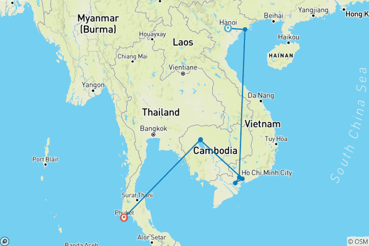 Map of Discover Vietnam and Cambodia Thailand in 12 Days