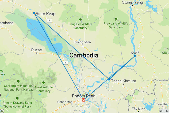 Map of Where the Wild Things Roam - An Ethical Animals Tour of Cambodia