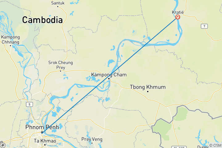 Carte du circuit Kayak avec les dauphins de l'Irrawaddy : Visite de Kratie depuis Phnom Penh