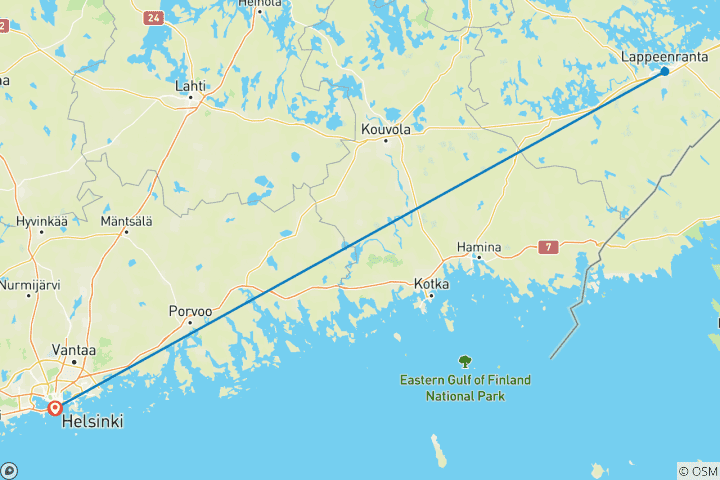 Mapa de Expreso Helsinki y Carelia del Sur - 5 días