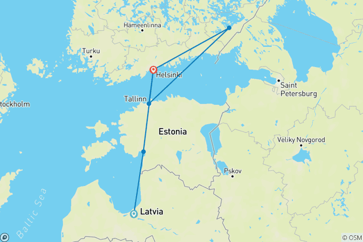 Carte du circuit Riga, Tallinn, Helsinki et la Carélie - 10 jours