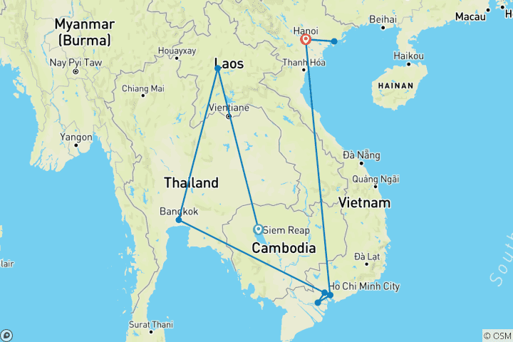 Map of Glimpse Of Indochina In 15 Days - Departure every Sunday from Siem Reap