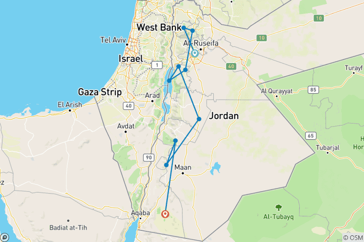 Carte du circuit Aventures dans la nature en Jordanie