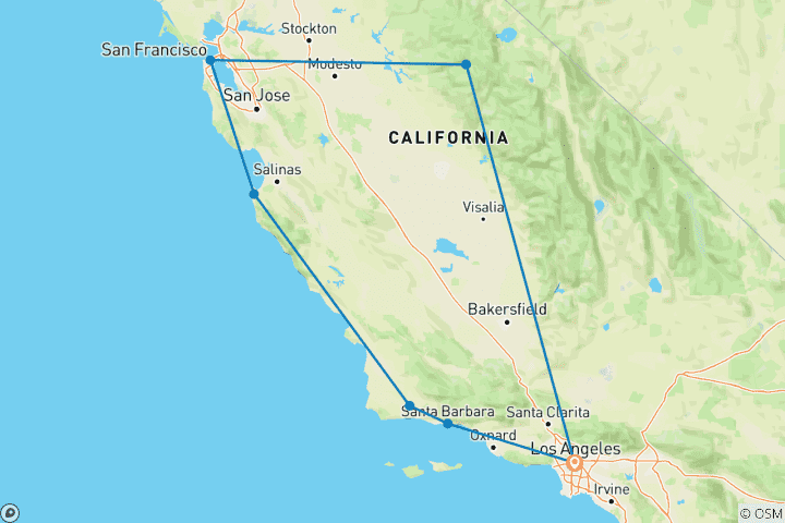 Carte du circuit USA - California Express - 3 jours