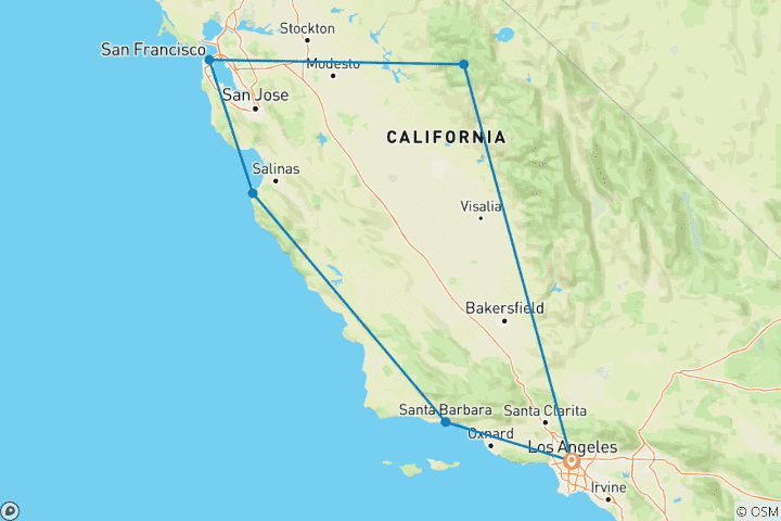 Carte du circuit États- Unis d'Amérique - California Express