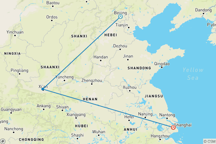 Carte du circuit Circuit privé de 8 jours en Chine : Pékin, Xi'an et Shanghai