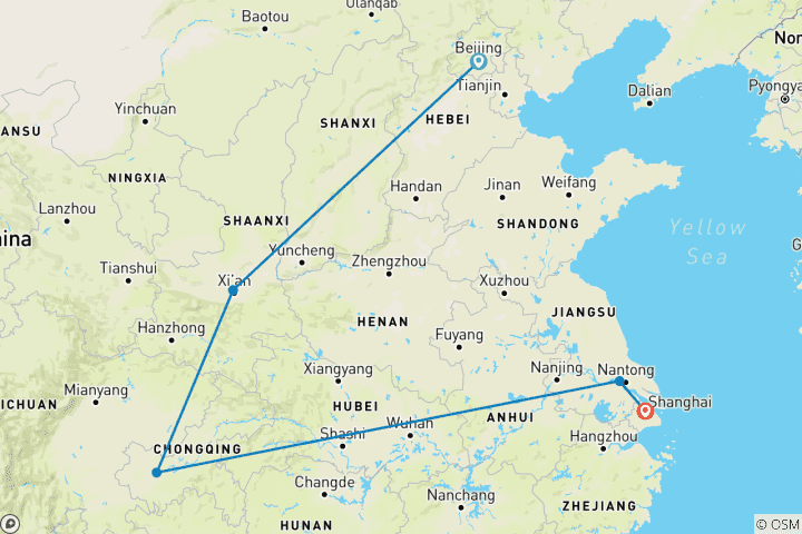 Carte du circuit Voyage en Chine avec croisière sur le fleuve Yangtze en 11 jours - Circuit privé