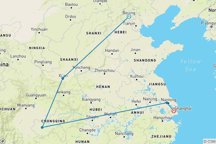 Carte du circuit Voyage en Chine avec croisière sur le fleuve Yangtze en 11 jours - Circuit privé