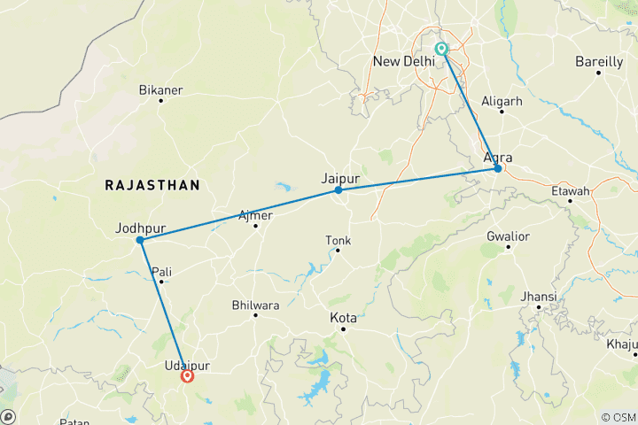 Carte du circuit Tour royal de l'Inde - Triangle d'or et Rajasthan