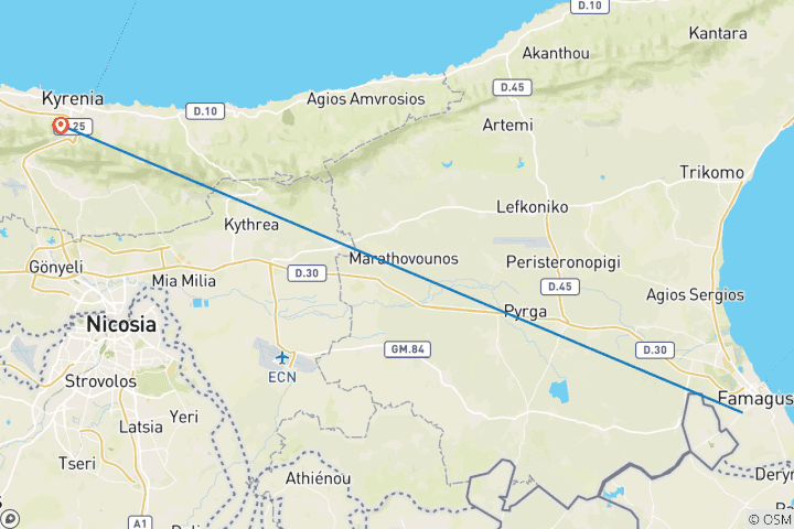 Map of Cyprus North Cycling Tour - 10 days