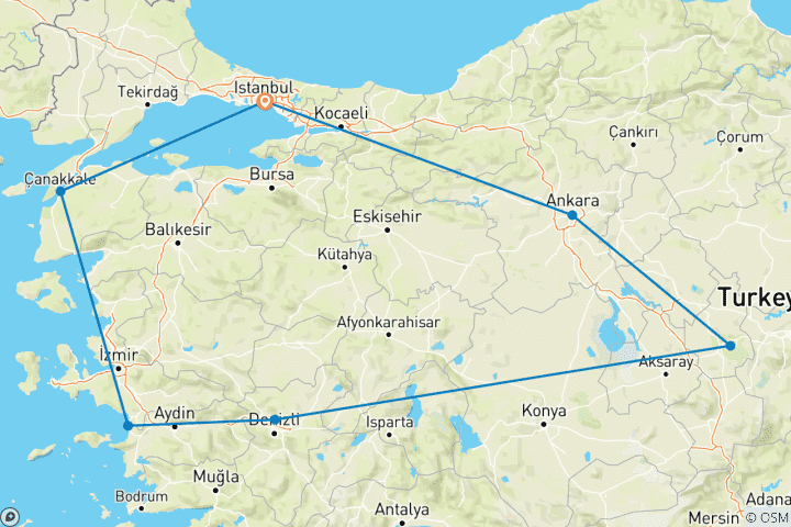 Carte du circuit Des villes intemporelles dans des transports modernes : Circuit de 10 jours en Turquie