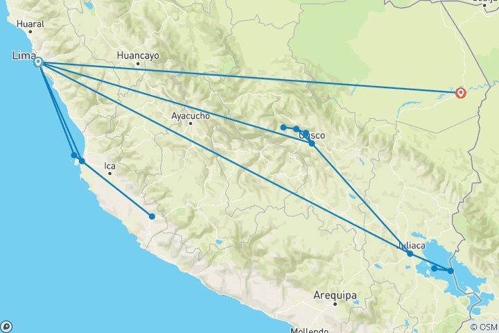 Map of Land of the Incas (Peruvian Amazon, 17 Days)