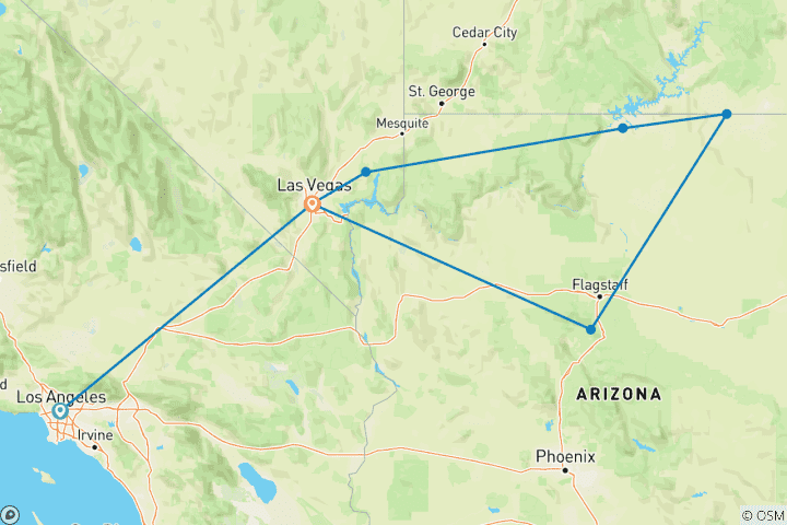 Map of USA - Las Vegas, Sedona & the Monument Valley