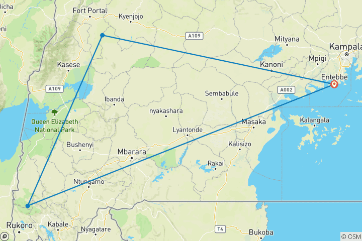 Map of 5 Days Gorilla And Chimpanzee Uganda Safari