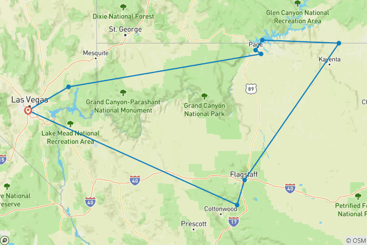 Carte du circuit USA - Sedona, Monument Valley & Antelope Canyon - 3 jours