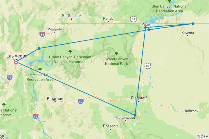 Map of USA - Sedona, Monument Valley & Antelope Canyon - 3 days
