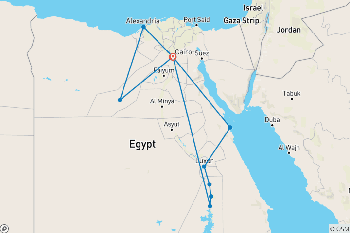 Map of Golden Egypt tour: 14 Day luxury ( Cairo & Alexandria &white desert & Nile cruise &Hurghada)