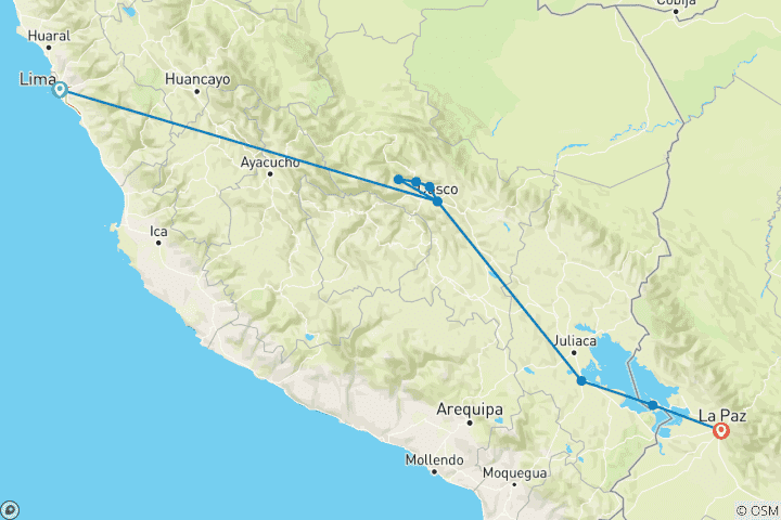 Map of Incas, Titicaca & La Paz - 12 days