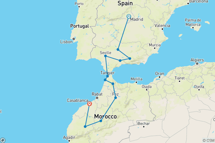 Map of Spain & Morocco  (Madrid to Casablanca) (2024)