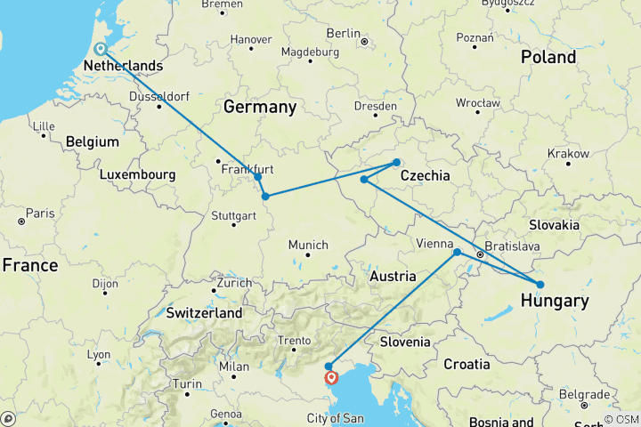 Carte du circuit Rhapsodie européenne - petits groupes, départ d'Amsterdam, 11 jours