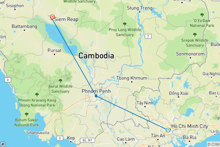 Carte du circuit Circuit privé de 5 jours au Cambodge